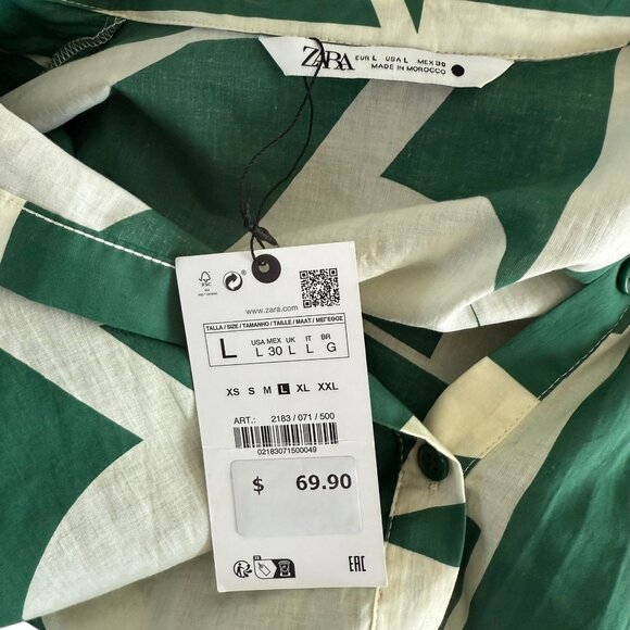 Zara Abstract Print Button Down Midi Dress Green Large NEW - Picture 3 of 8